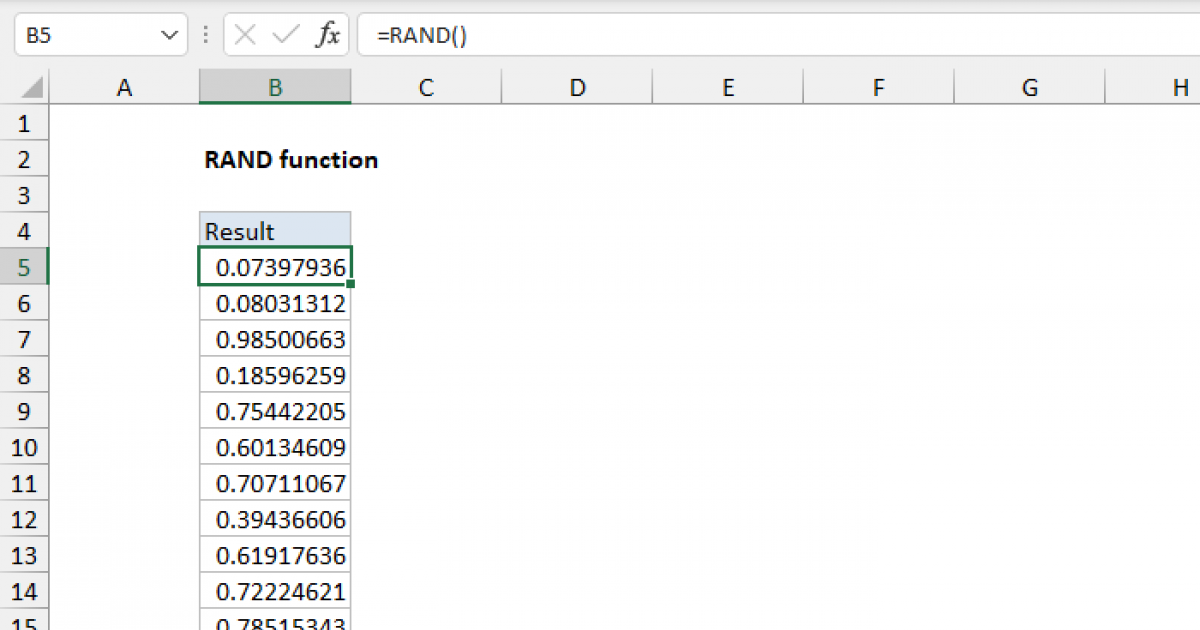 Excel RAND Function Exceljet